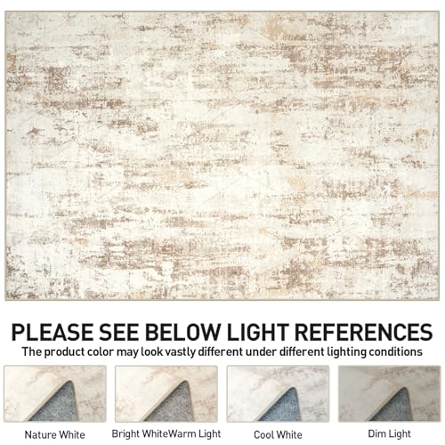 9x12 Area Rugs Washable Rug: Modern Abstract Living Room Rug Soft Anti-Skid Thin Carpet Indoor Floor Non-Shedding Carpets for Bedroom Dining Room Farmhouse Nursery Home Office Beige Grey