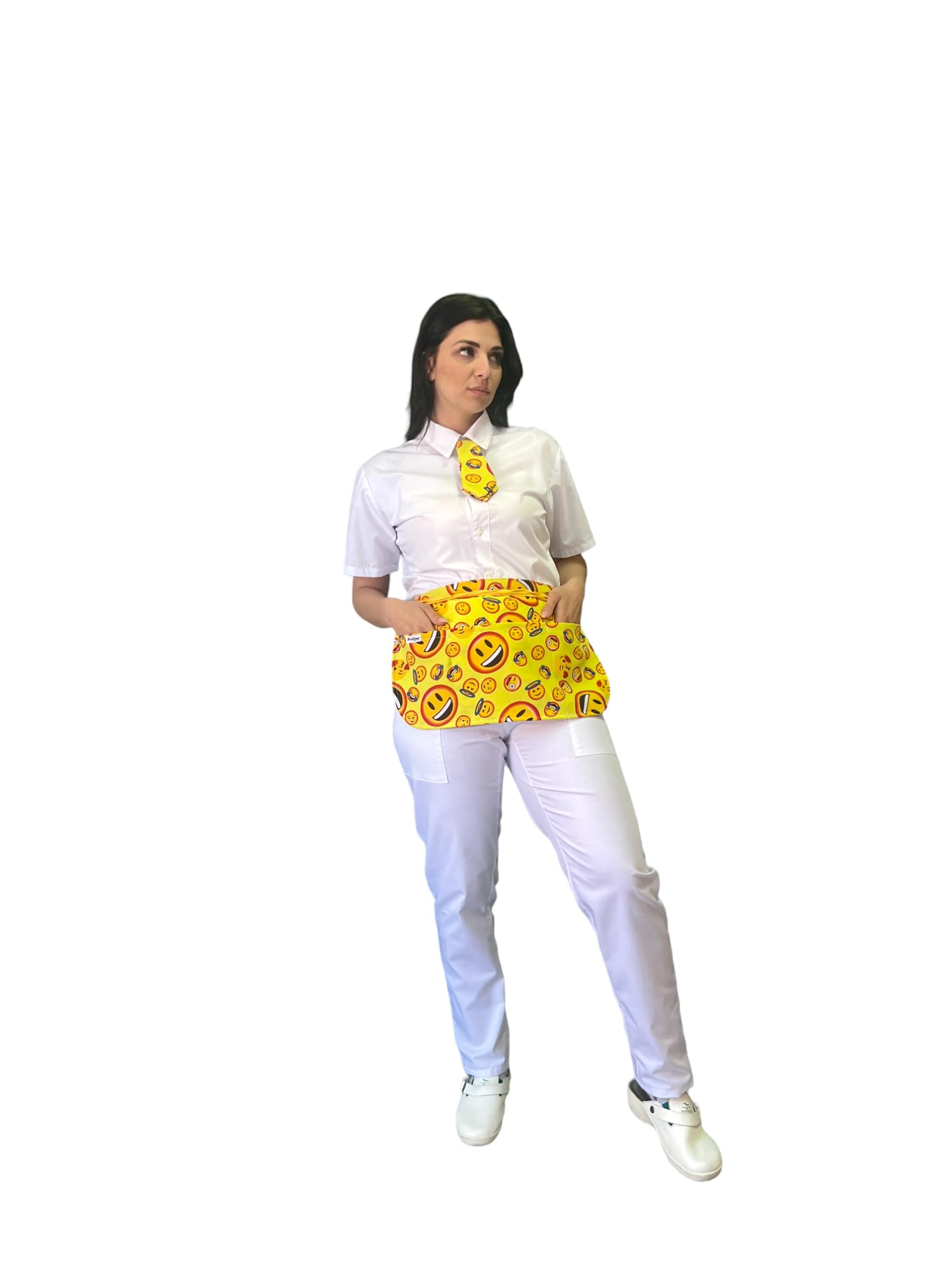 Tablier court de cuisine, Accessoire Cuisine, 100 pièces, broderie gratuite, motif Emoji, pour bar, restaurant, hôtel, uniforme de travail, homme, femme, fabriqué en Italie, Taille Unique