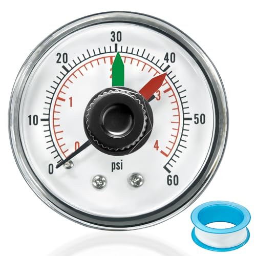 ECX2712B1 Pressure Gauge with PTFE Sealant Tape Replacement for Select Hayward Pool Filter DE/Sand and Cartridge Filters/ProGrid DE Filter/XStream Filters & SwimClear Filte