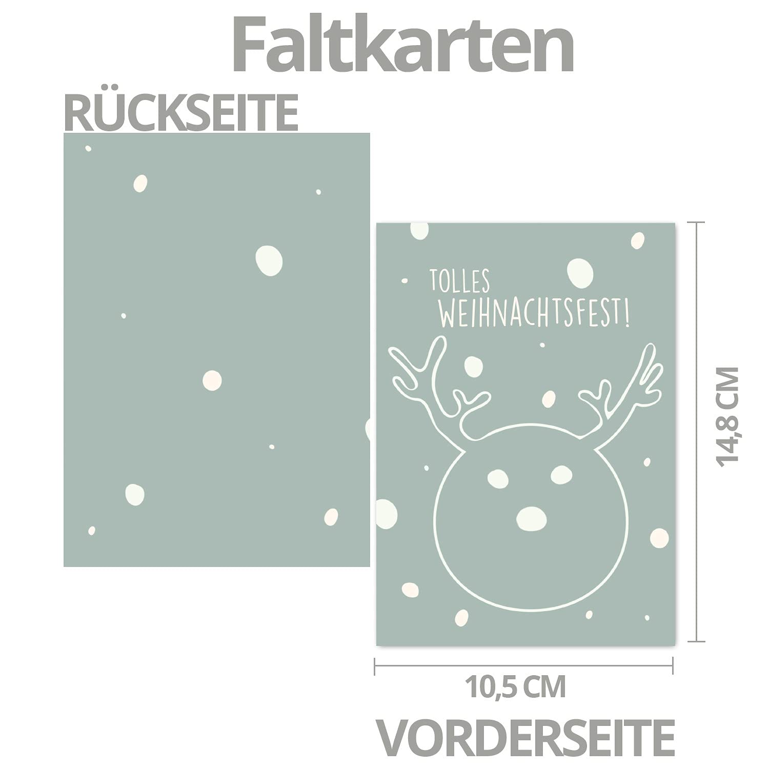 Juego de 75 tarjetas de Navidad sostenibles DIN A6 en azul con renos y texto – Tarjetas plegables con sobres a juego DIN C6 azul con adhesivo – saludos de Navidad para empresas y privadas