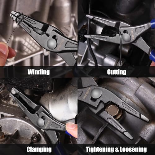 Image of WORKPRO 8-Inch Long Nose Slip Joint Pliers, CR-V Steel Needle Nose Pliers | Comfortable Grip Handles, 3-Zone Serrated Grip, Widened Jaw, Small Adjustable Pliers, for Clamping, Tightening and Loosening