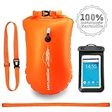 ★ BOJE INKL. TROCKENSACK: Die Boje besteht aus einer aufblasbaren Kammer und einem annähernd gleich grossen Trockensack (Drysack, Wetsack), der ausreichend Platz für Handtuch, T-Shirt u.ä. bietet.