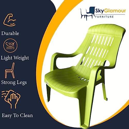 Image of SkyGlamour Supreme Comfy Relax plastic Arm Chair | Chair for Living room |Comfort Plastic Chair for Garden, Home, Indoor and Outdoor Use | Plastic Chair set of 4 |Color: Mehandi Green; set of 4 Chairs