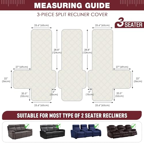 Image of TAOCOCO 100% Waterproof Recliner Sofa Cover, Non Slip Split Couch Covers for Reclining Couches with Elastic Straps (3 Seater, Wine)