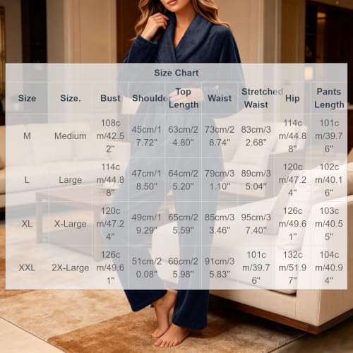 fartey Robe Sets for Women Fleece Pajama Long Sleeve Tops Casual Soft Pant - image 5