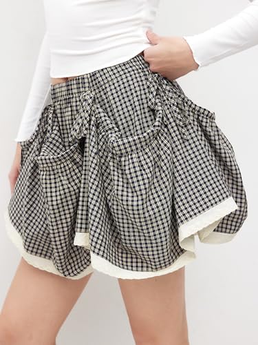 CIDER Plaid Skirts for Women Mid Waist Tiered Knotted Maxi Skirts Two Way Cotton Blend Lined Woven Skirt2