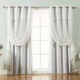Best Home Fashion uMIXm Tulle Sheer with Attached Valance & Solid Blackout 4 Piece Curtain Set – Stainless Steel Nickel Grommet Top – Vapor – 52' W x 84' L – (2 Curtains and 2 Sheer Curtains)
