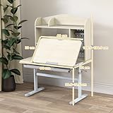 AIYAPLAY Kids Desk, Height Adjustable Children Study Table with Tilt-Desktop, Hutch, Drawer, Storage Shelf, Pegboard, for Reading, Drawing, Studying, Crafting, for 3-12 Years, Natural - Image 3
