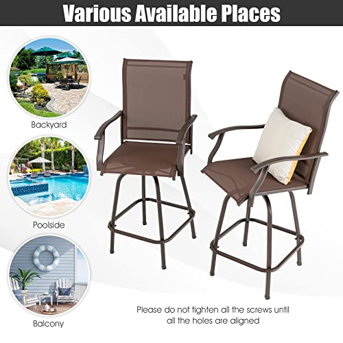 Tangkula 4 Piece Swivel Bar Stools, Outdoor Bar Height Chairs, Swivel Patio Chairs W/High Back, Curved Armrests & Cozy Footrest, Sturdy Steel Frame, All-Weather Bar Chairs For Backyard #TOP7