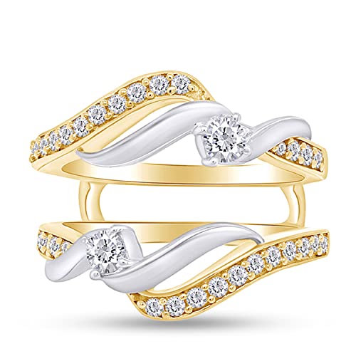 SAVEARTH DIAMONDS 1/2 ct t.w Round Cut Lab Created Moissanite Diamond Two Tone Wedding Band Ring Guard Enhancer For Women In 14K Gold Over Sterling Silver(VVS1 Clarity 0.50 Cttw)3