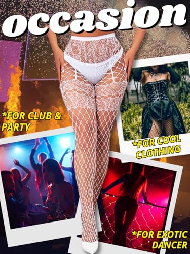 Image of ChiaoLezhee Sexy Wide Fishnet Tights, Floral Lace Garter Stockings For Women, Fishnets Fish Net Fits 0-18
