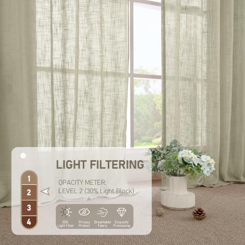 Image of LAMIT Sheer Linen Kitchen Curtains Over Sink 40 Inch Length, Oatmeal Bronze Grommet Window Drapes Light Filtering Neutral Boho Panels for Bathroom /Cafe, 2 Panels, 34 x 40 Inch