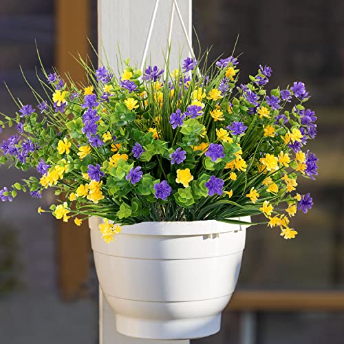 Colovis 9Pcs Artificial Flowers Outdoor Uv Resistant Fake Plants Greenery Shrubs Faux Plastic Flower In Bulk For Indoor Outside Hanging Planter Porch Cemetery Pots Decoration ( Yellow, Purple, Green ) #TOP5