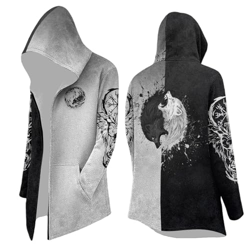 Celanisai Vêtements médiévaux pour homme - Costume d'Halloween Viking - Sweat à capuche - Veste mythe Odin - Veste de cosplay Assassin's Creed - Manteau...