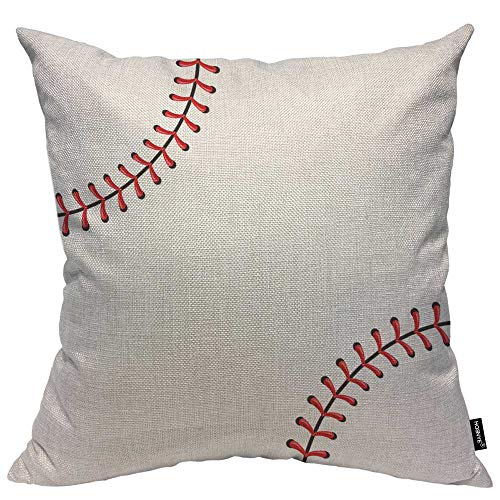 Hosnye Baseball Throw Pillow Case Cushion Covers Ball Stitches, Red Lace Seam Isolated Cotton Linen For Couch Bed Sofa Car Waist 16 X 16 Inch #TOP25