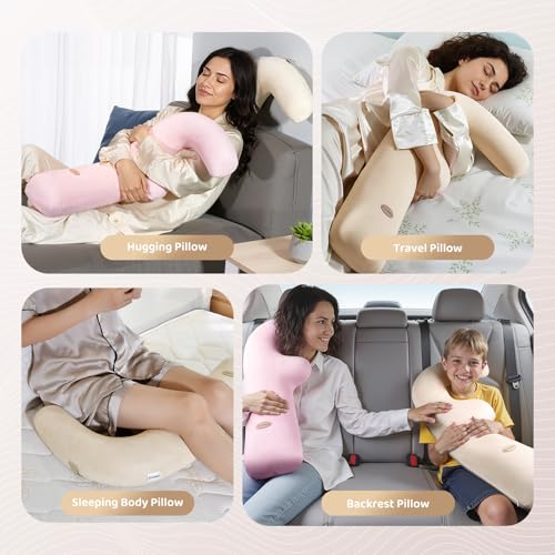 Image of FLORICH Memory Foam Kids Travel Pillow, Car Sleeping Pillow, F-Shape Car Pillows for Adults and Children, Traveling Car Pillow for Kids with Removable Pillowcase (Beige)