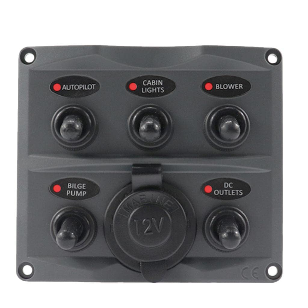 JAZZY PEARLS Waterproof 12-24V Car Boat Marine 5 Gang Toggle Switch Panel w/Power Socket-image-44