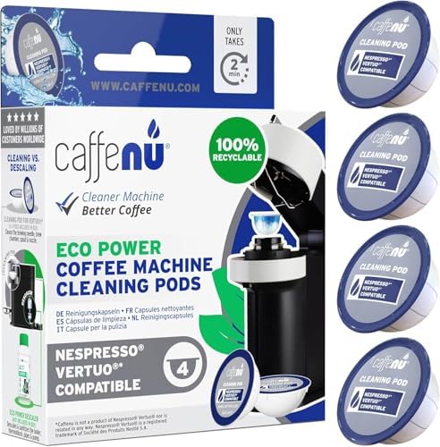 Caffenu Cleaning Pods Compatible with Nespresso Vertuo, 4 Cleaner Capsules. Improved Coffee Flavor. Use with Descaling Kit.