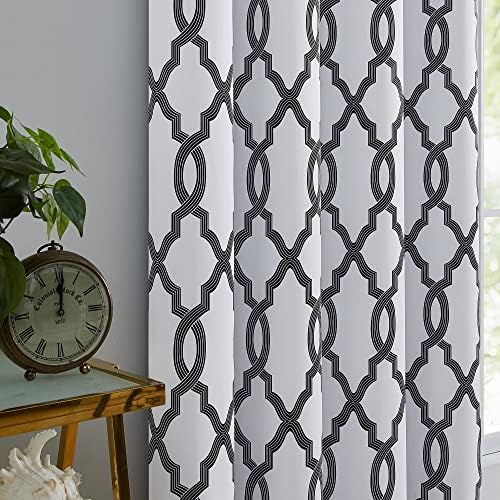 Black White Moroccan Full Blackout Window Curtains Panels for Bedroom Living Room Curtain Panels Room Darkening Thermal Insulated Grommet Blackout Drapes for Patio Hall Studio, 2 Panels, 52"Wx54"L