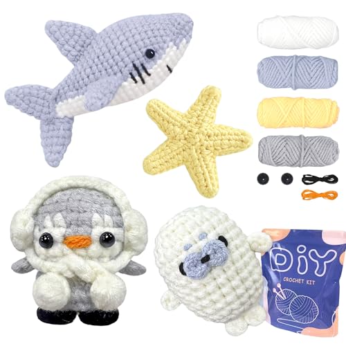 Ozean-Tier Häkelset für Anfänger – 4 Amigurumi Meerestiere mit Anleitung und Zubehör