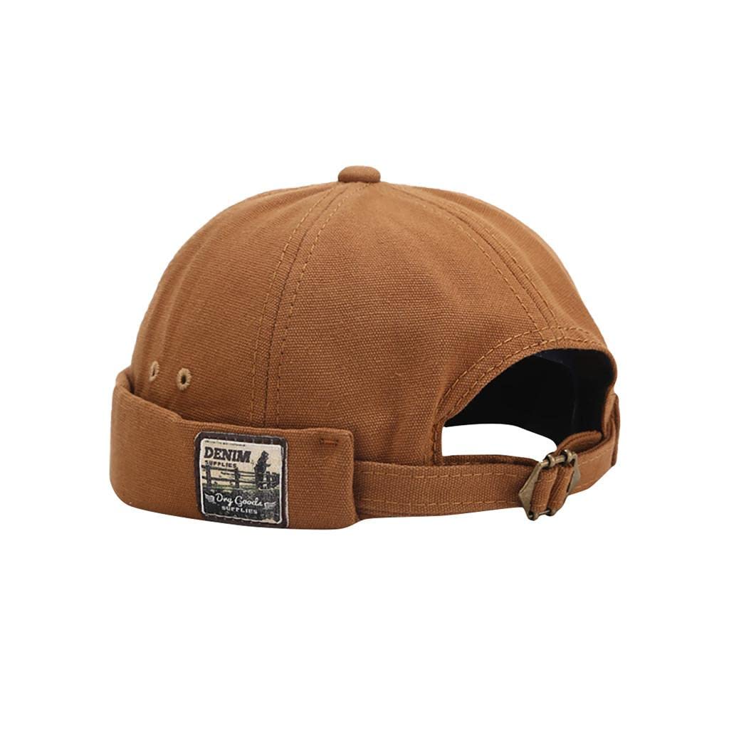 Unisex Docker Brimless Hats Beanie Skullcap Worker Sailor Cap Retro Rolled Cuff Skull Caps with Adjustable Khaki