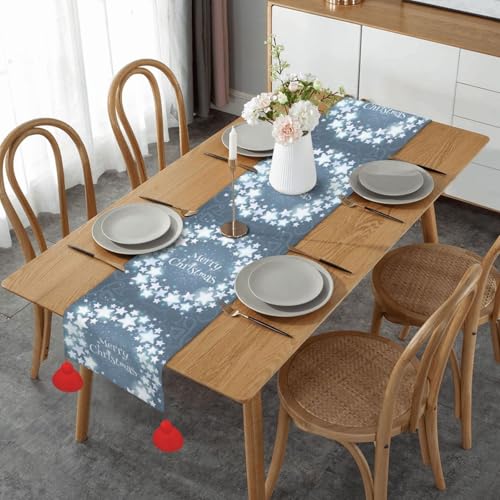 Chemin de table de Noël antidérapant à pompons 35x180cm