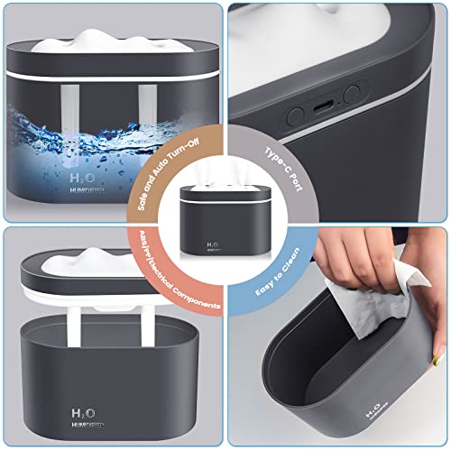 Mini Humidifier, 800Ml Small Plant Humidifier, Portable Cool Mist Humidifiers For Bedroom, Personal Desk Humidifier For Baby Office Home, Auto Shut Off, Dual Nozzle Design, Super Quiet, Gray #TOP4