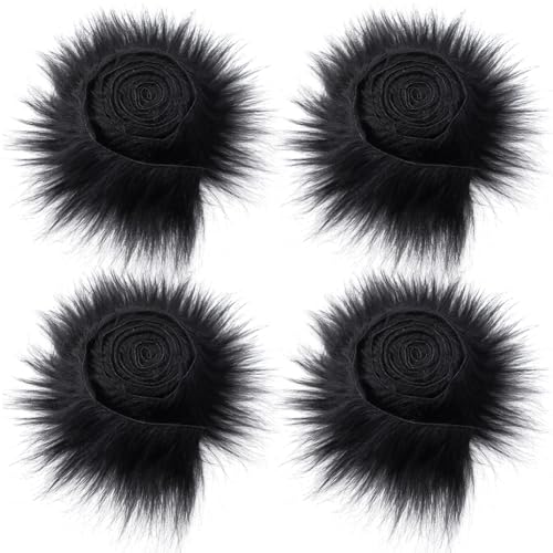 GORGECRAFT 4Pcs 150x5-13cm Faux Fur Strips Trim Black Shaggy Fur Fabric Precut Fluffy Artificial Craft Fur Pieces for DIY Crafts Gnomes Beard Santa Claus Hair Dwarf Cosplay Costume Christmas Decor