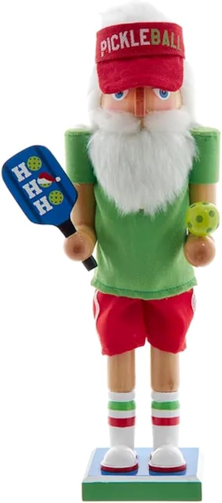 The Bridge Collection 12.25" Wooden Pickleball Santa Nutcracker - Pickleball Player Nutcracker with Paddle and Ball