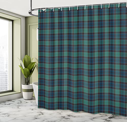Ambesonne Tartan Shower Curtain, Traditional Quilt Design Scottish Folklore Elements Plaid Pattern, Cloth Fabric Bathroom Decor Set With Hooks, 69" W X 70" L, Dark Green Black #TOP3