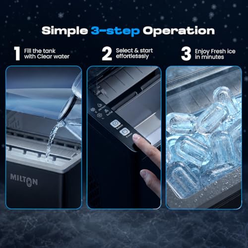 Image of Milton Ice Maker Machine 1.5L | 9 Bullet Ice Cubes in 6-8 Mins | 12Kg /24Hrs | 2 Size ice cubes | Portable Countertop Ice Maker for Home, Kitchen, Office & Parties | Black (1 year warranty)