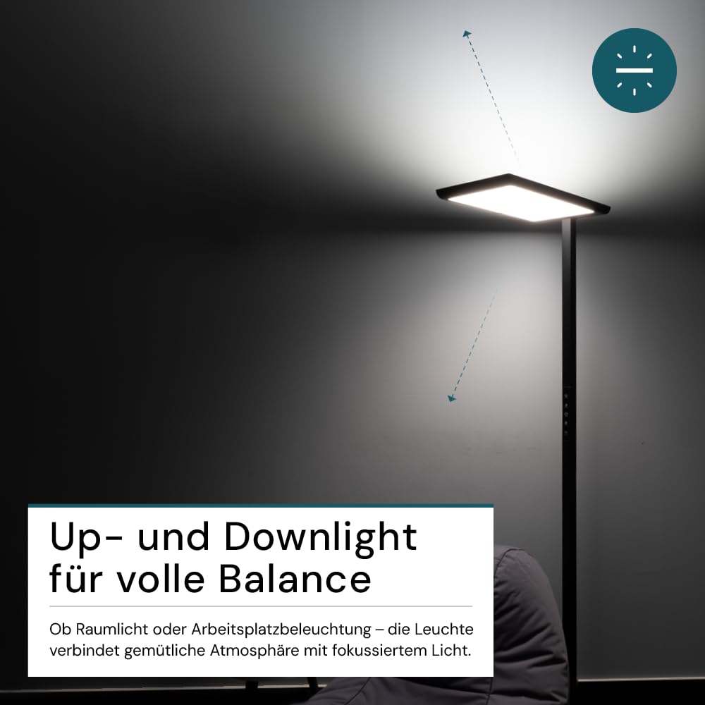 LUXULA Büro Stehlampe LED dimmbar Vollspektrum 4000K Neutralweiß 2x 50W 7000lm schwarz
