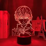 ItoNC Lámpara 3D Anime Light Tokyo Ghoul Ken Kaneki 3D para decoración de dormitorio, luz nocturna, regalo de cumpleaños, acrílico LED, luz nocturna Anime Touch 7 colores