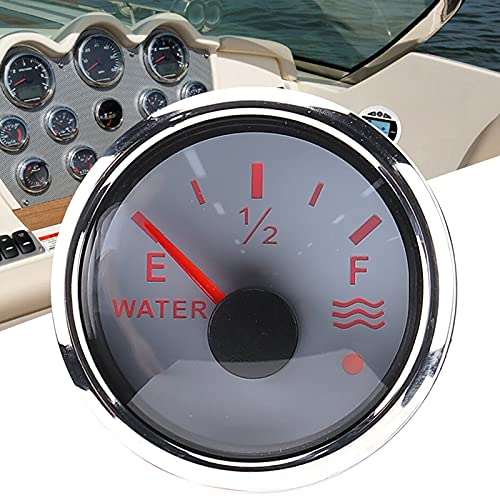 Ejoyous Indicateur de Niveau d'eau, Jauge de Réservoir d'eau 52 mm/2 Alarme Intelligente DC pour Bateau Marin RV 0-190 Ohm Capteur Européen 9-30 V (White)