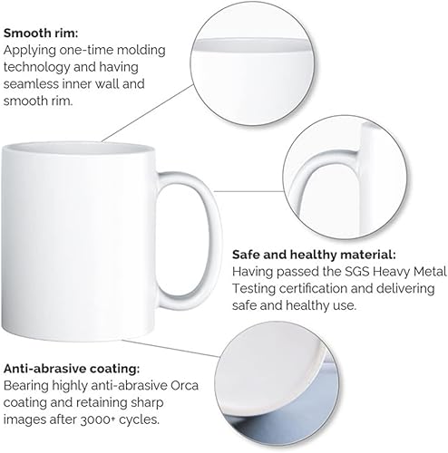 Miniatura 4 de CALCA Tazas de sublimación a granel de porcelana en blanco de 11 onzas, tazas para beber para café, leche, té, cacao caliente o regalos de