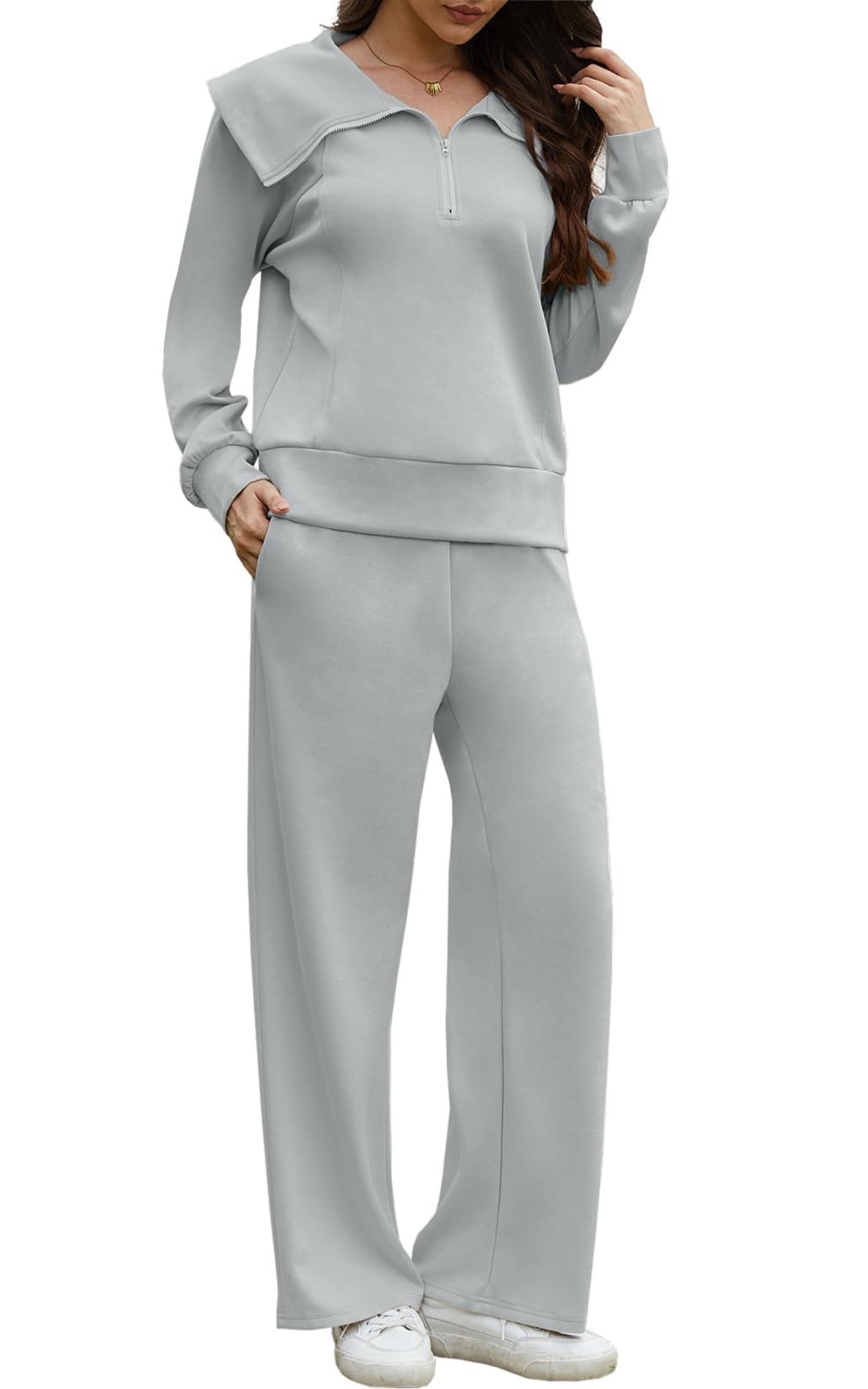 CheChury Zweiteiler Damen Elegant Trainingsanzug Hausanzug Dick Freizeitanzug Warm Winter Outfits Damen Jogginganzug Set Sweatshirt mit Halbem Reißverschluss Tracksuit Langarm Lounge Set