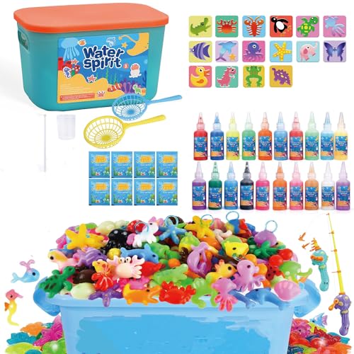 ZLDHMA Aqua Fairy Gel Niños, 72PCS Juego de Pesca Aqua Gelz con 20 Colores, 2 Cañas de Pescar y Moldes, DIY Juguete Creativo Educativo Regalo para Niños y Niñas 3 4 5 6 Años