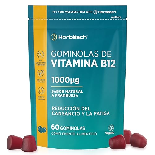 Vitamina B12 Gominolas 1000 mcg | 2 Meses de Suministro - 60 Gummies Veganas | Sabor Frambuesa | Alta Potencia | de Horbaach