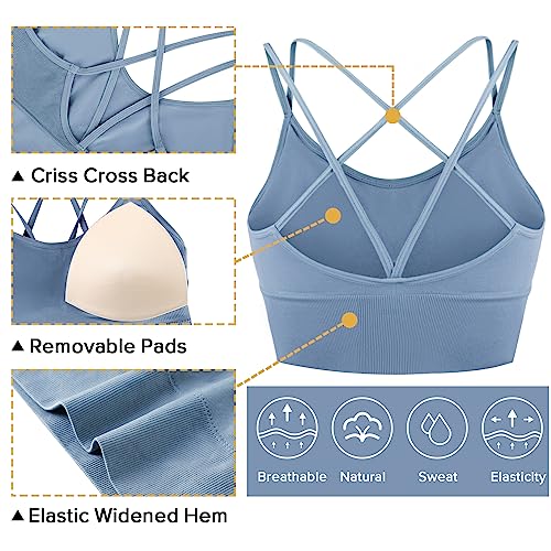 Image of Sykooria 3 Pack Strappy Sports Bra for Women Sexy Crisscross for Yoga Running Athletic Gym Workout Fitness Tank Tops