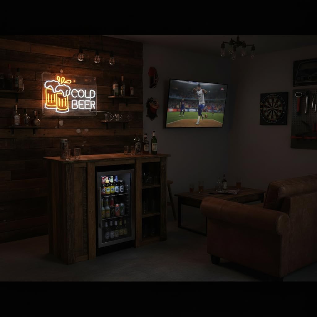 Letrero de neón de cerveza fría para bar de negocios y hogar, luz LED de PET flexible y duradera para pub, cueva de hombre, garaje, regalo único para hombres, padres, propietarios de bares o clubes