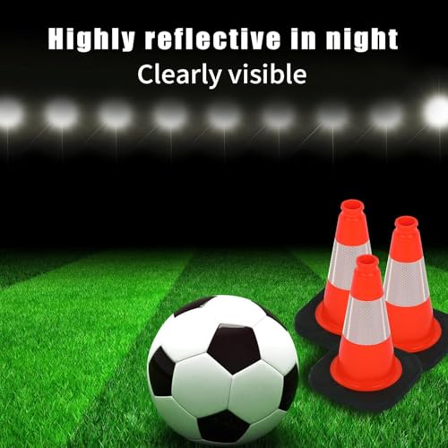 Image of BESEA 4 Pack 12 Inch Red Traffic Cones with 4 Inch Reflective Collar, Heavy Duty PVC Safety Cones with 8.5 x 8.5 Inch Base for Parking, Driving Practice, Sports Training, and Construction