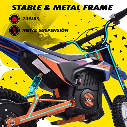 Blitzshark 24V Kids Electric Dirt Bike 250W Off-Road Bike Motocross Powerful Motorcycle for Kids, with 13.67MPH Fast Speed, Rubber Tires, Twist Grip Throttle, Metal Suspension & Leather Seat, SRK-MC10 - Image 4