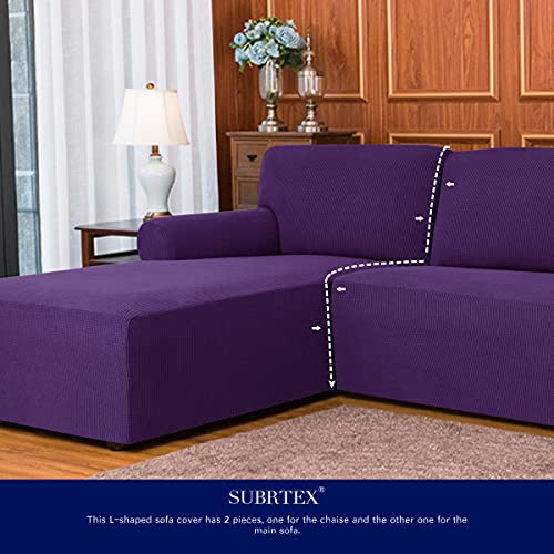 Subrtex Sectional Couch Covers L Shape Couch Cover Stretchy Chaise Lounge Cover L Couch Cover With Elastic Bottom Washable Furniture Protector (Purple,Left-Chaise) #TOP3