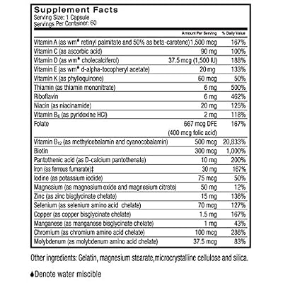 Celebrate Vitamins Multi-Complete, 60mg Iron Daily Bariatric Multivitamin for Sleeve Gastrectomy and Gastric Bypass Surgery Patients Essential Vitamins & Minerals (60 Capsules)