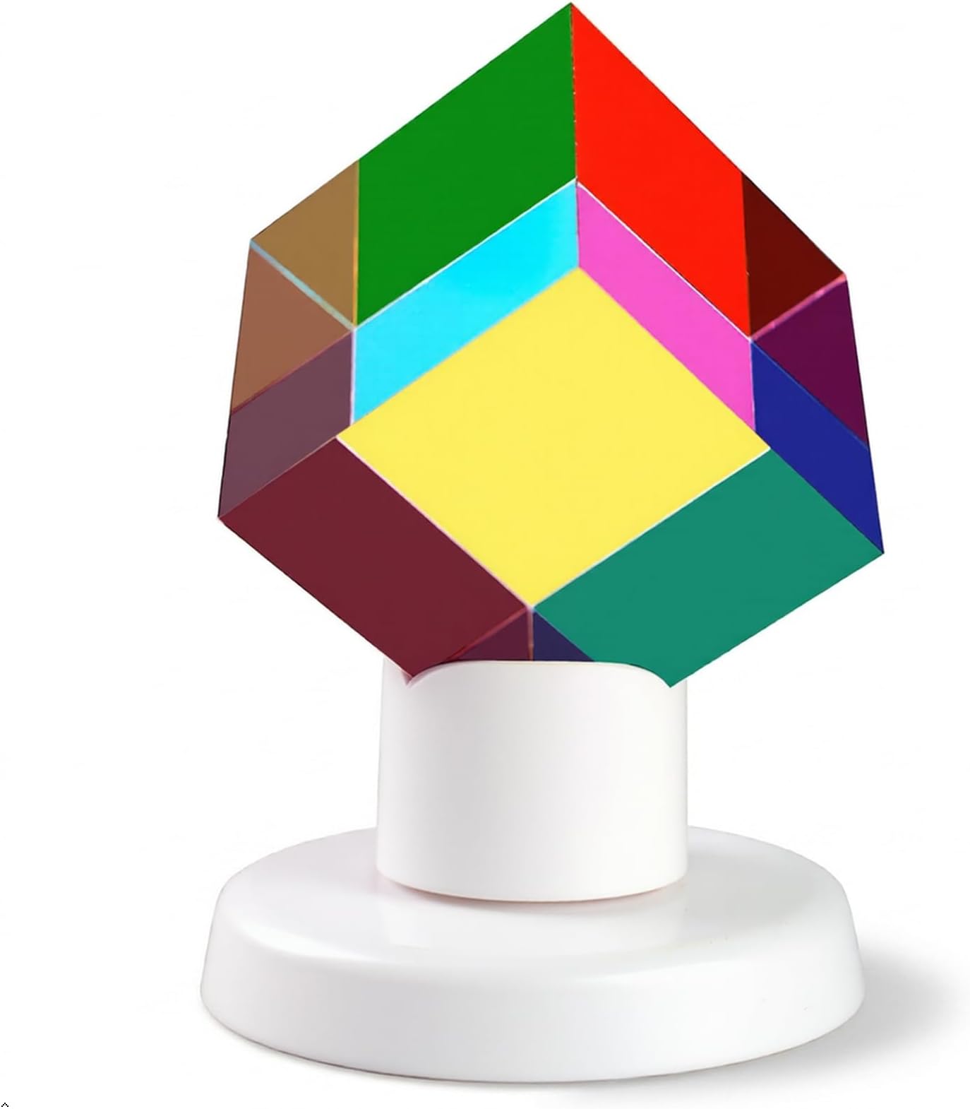 CMY Color Cube with Rotating Stand,2.0 inch (50 mm) Acrylic Prism CmyCube with Base, Office Desk Decoration Toys, Science and Education Gift for Kids,Silent Fidget Toys for Adult…