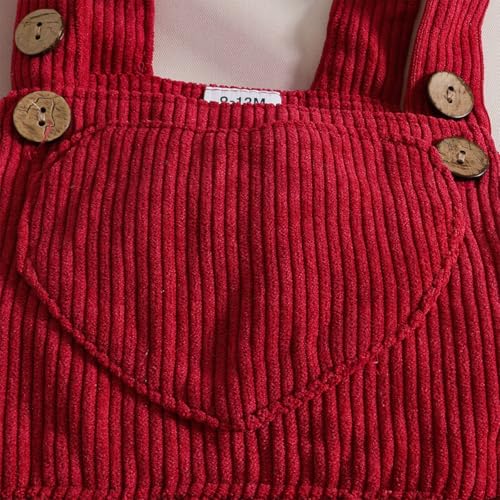 LUVCES Neugeborenes Baby Mädchen Röcke Sets Rotes Herz Rüschen Top + Knopf Overall Hosenträger Skirt + Stirnband Kleidung Outfits Set 3Pcs Rotes Liebesherz 0-3 Monate