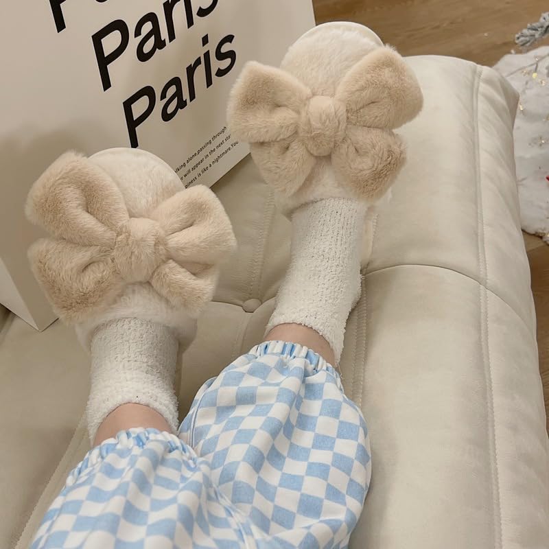 Loizziuy Women's Bow Slippers Fuzzy Cotton Slippers Cute Cotton All Seasons Indoor Home Anti-slip Warmth with Fluffy3