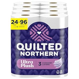 Quilted Northern Ultra Plush Toilet Paper, 24 Mega Rolls = 96 Regular Rolls, 3X Thicker*, 3 Ply Soft Toilet Tissue
