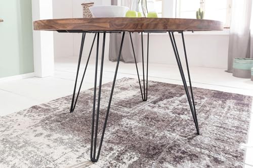 Runder Esstisch aus Sheesham Massivholz mit Hairpin Beinen