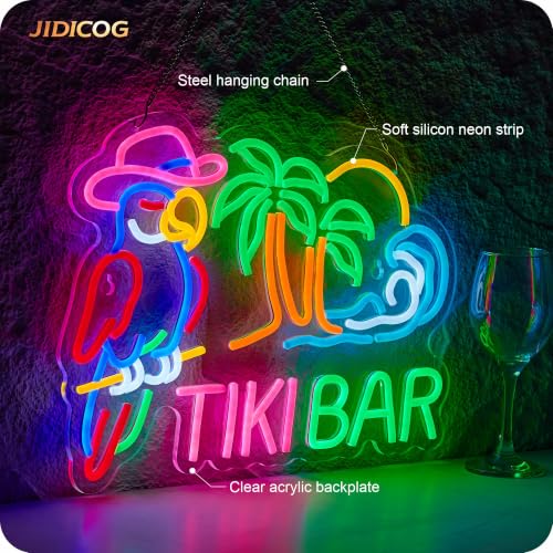 Image of Tiki Bar Parrot Neon Sign Hawaii Bar Palm Tree Beach Wave LED Light